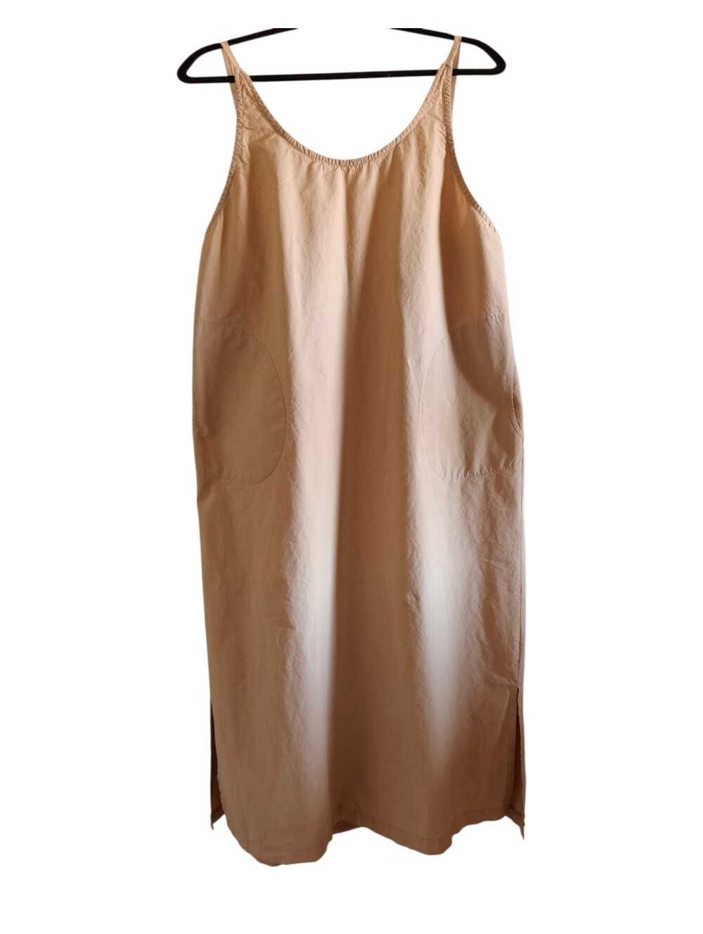 Beige Sleeveless Midi Dress with Side Pockets